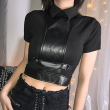 Load image into Gallery viewer, Black Leather Crop Top with Zipper - Summer 2020