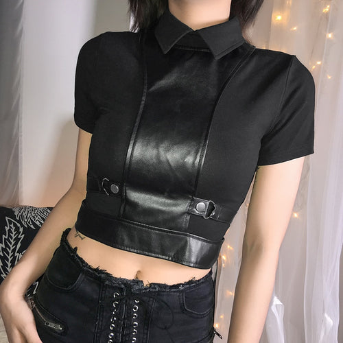 Black Leather Crop Top with Zipper - Summer 2020