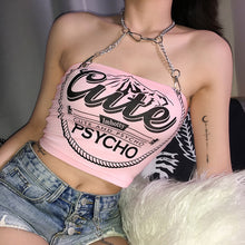 Load image into Gallery viewer, "CUTE and PSYCHO" Halter Top with Metal Chain - Summer 2020