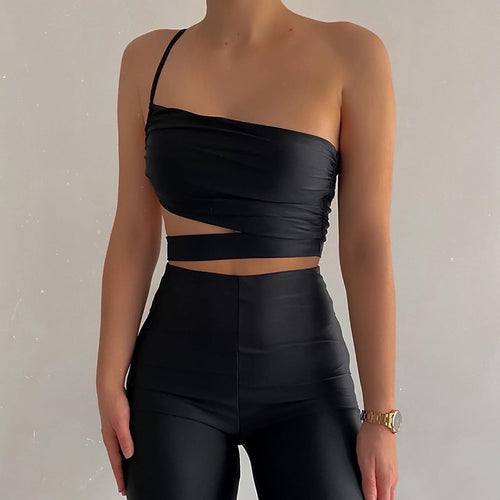 Cut Out Black Shoulder Ruched Crop Top - Summer 2020